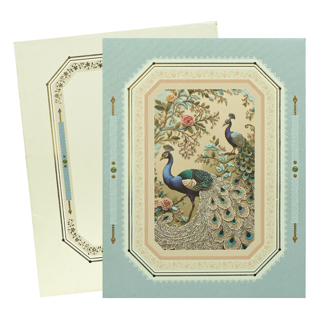 Blue Peacock Floral Padded Wedding Card-KBM05080