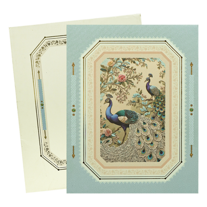 Blue Peacock Floral Padded Wedding Card-KBM05080