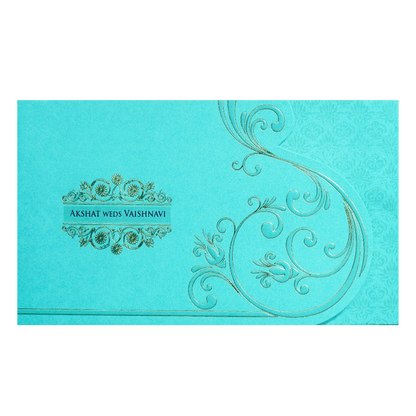 Blue Gold Foil Embossed Floral Wedding Invitation Card-KPR06440