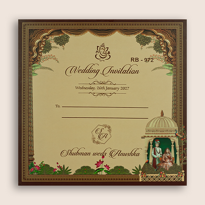 Brown Bride Groom Padded Wedding Invitation - KRB09720