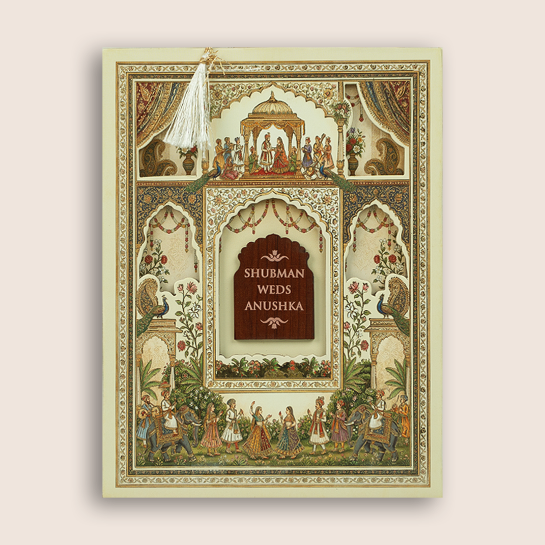 Beige Palace MDF Laser Cut Wedding Invitation Card - KRB10020
