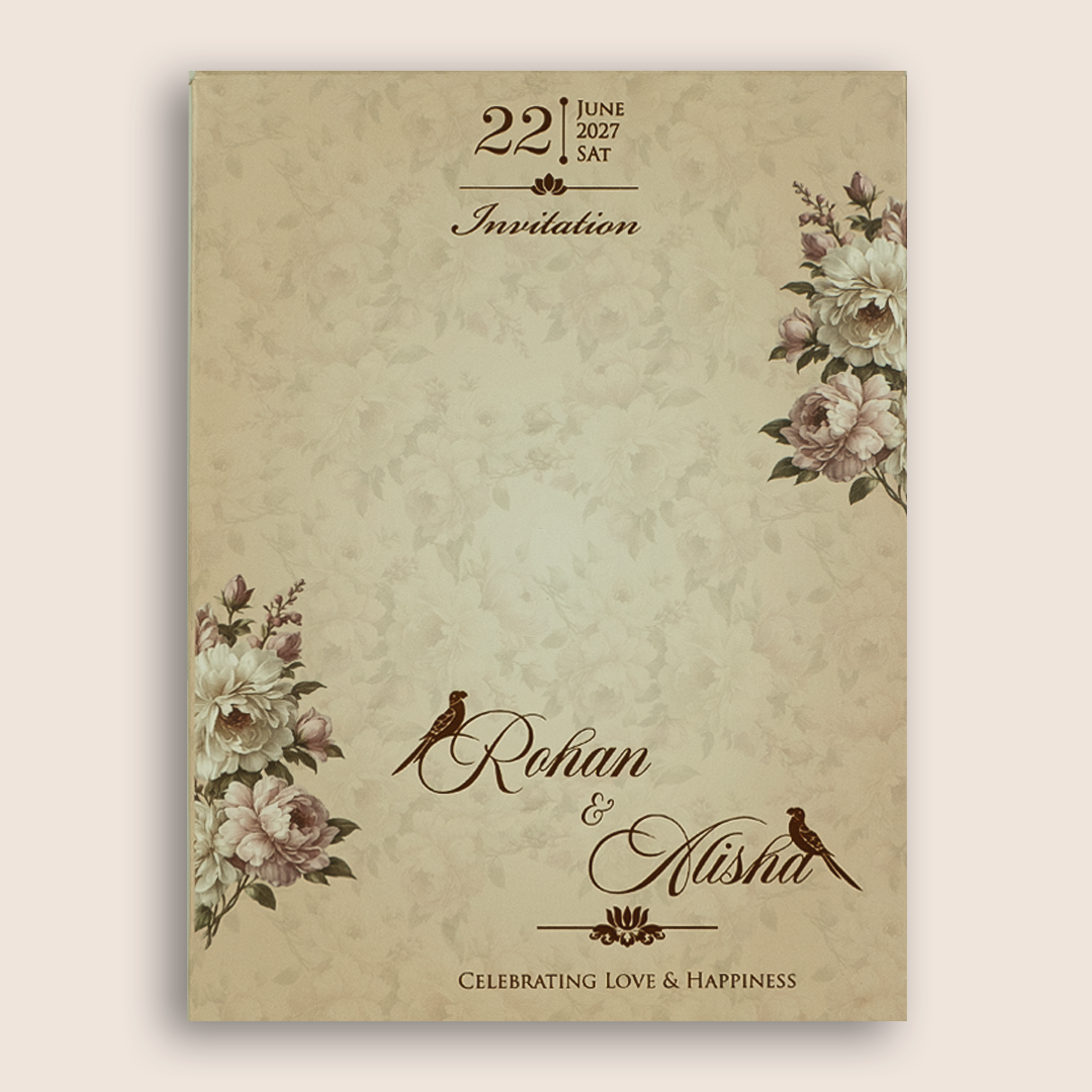 Beige Floral Door Style Padded Wedding Invitation - KFR17330