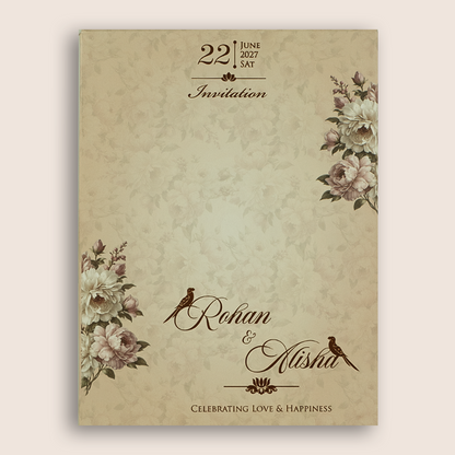 Beige Floral Door Style Padded Wedding Invitation - KFR17330