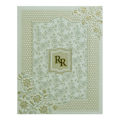 Beige Grey Floral Embossed Classic Wedding Card - KMMWD1109