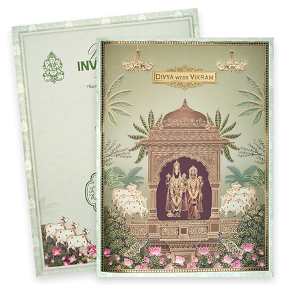 Green Floral Lord Balaji Padmavathi Wedding Card-KNKJ1158