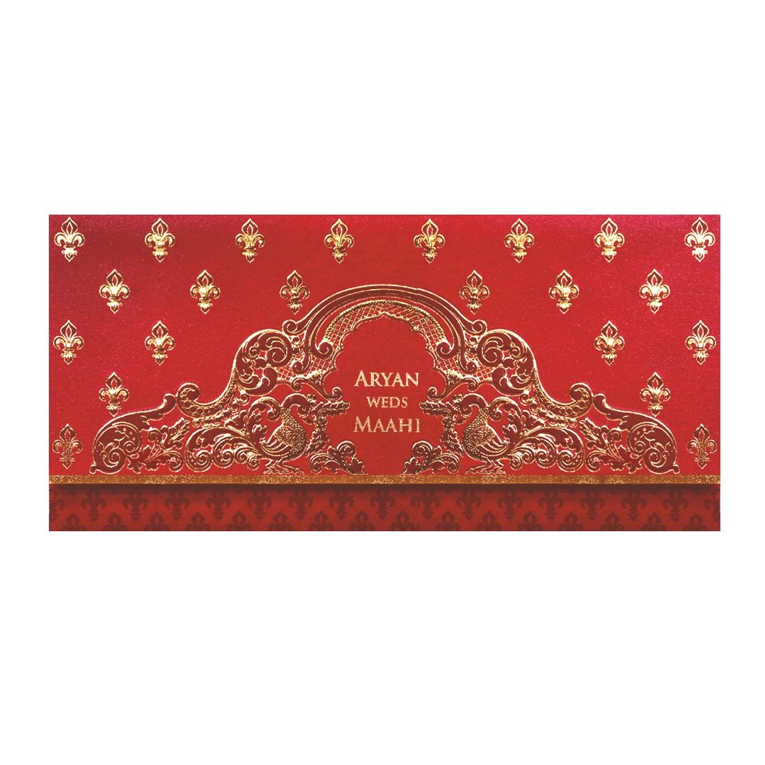 Red Gold Embossed Regal Wedding Invitation Card-KPR06270