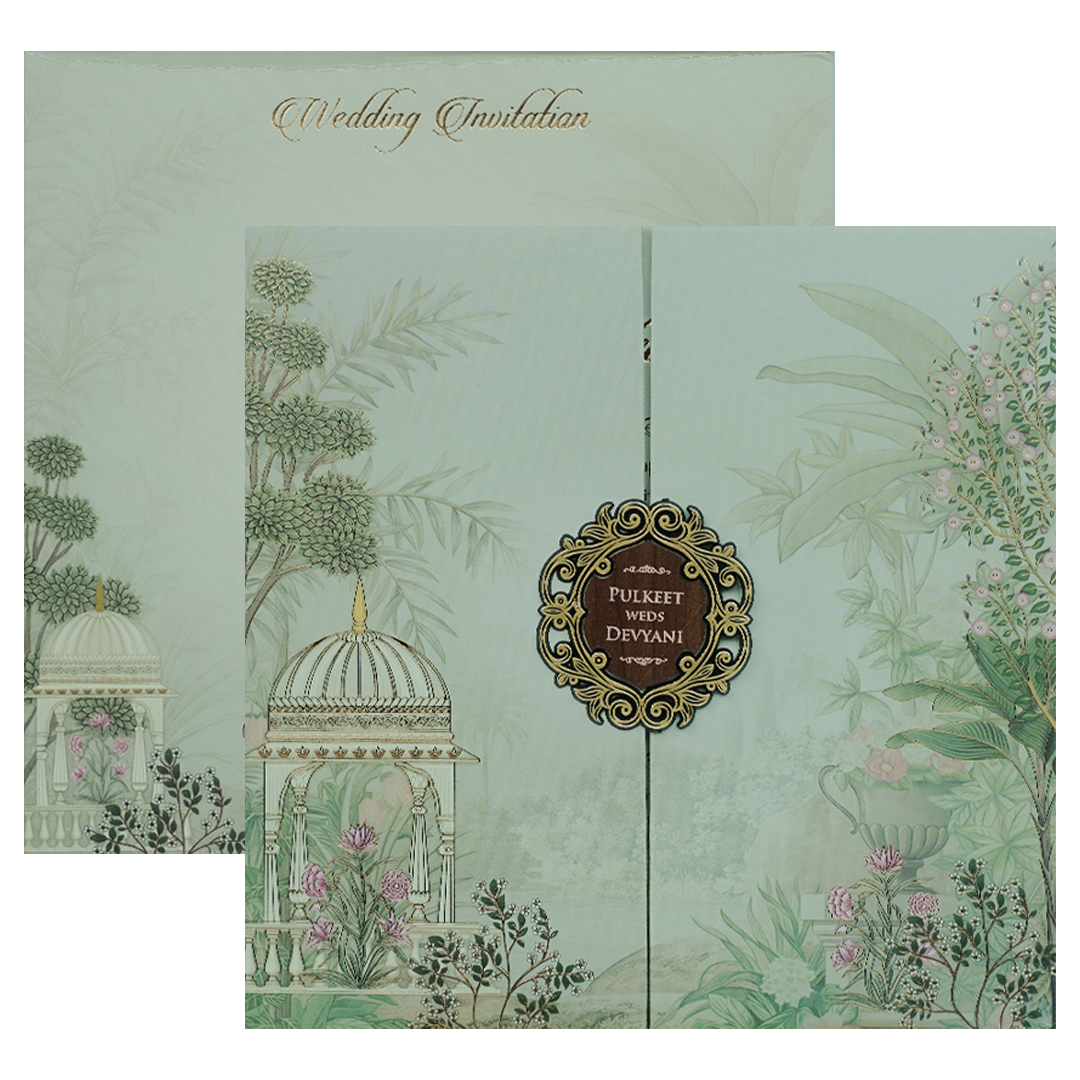 Green Garden Gazebo Padded Wedding Card-KJTS1817