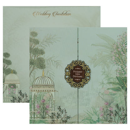 Green Garden Gazebo Padded Wedding Card-KJTS1817