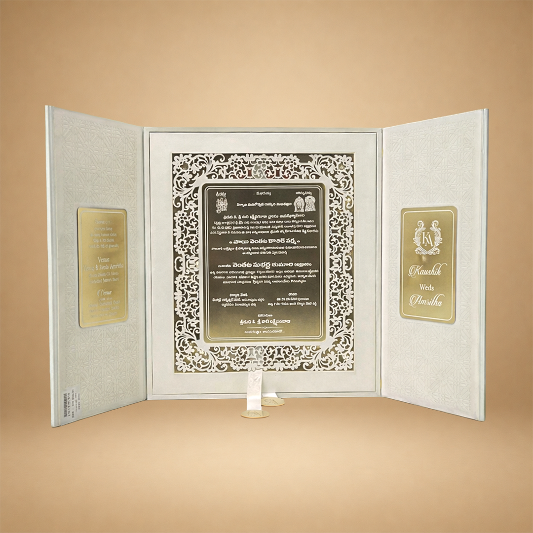 White Premium Floral Ganesha Luxury Invitation Box - KNLW20254