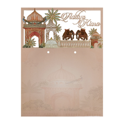 Peach Palace Elephant Baraat Wedding Card-KFR16060