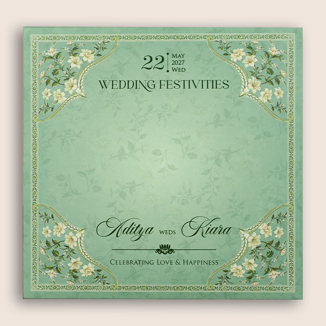 Green Floral Laser Cut Padded Wedding Invitation - KFR17460