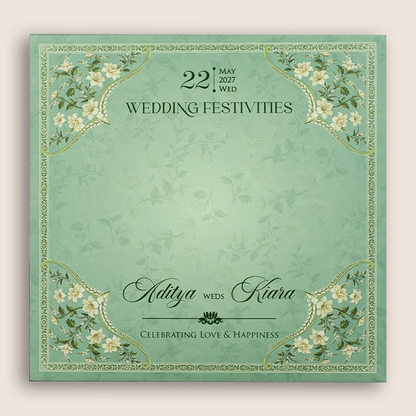 Green Floral Laser Cut Padded Wedding Invitation - KFR17460