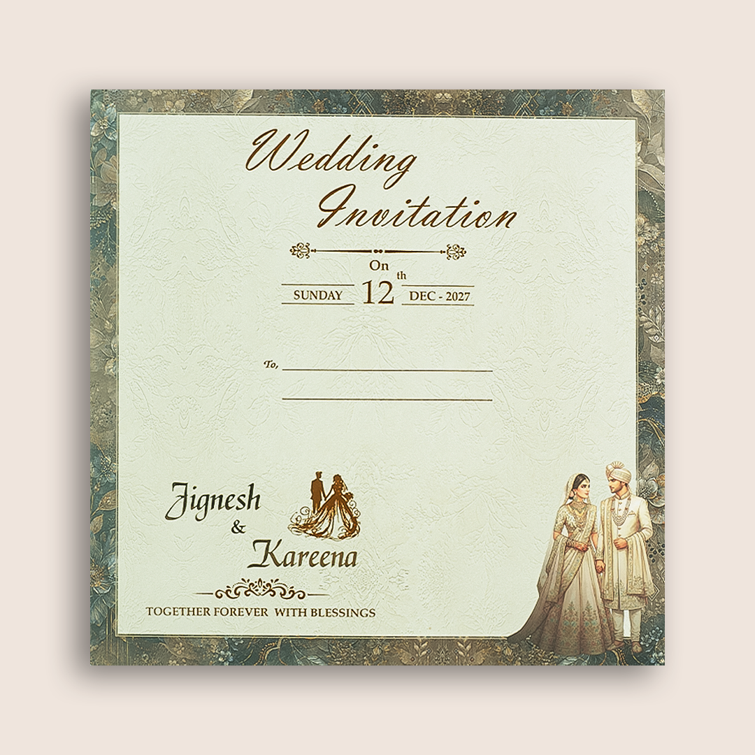 Grey Bride Groom Padded Door Style Invitation Card - KSH18790