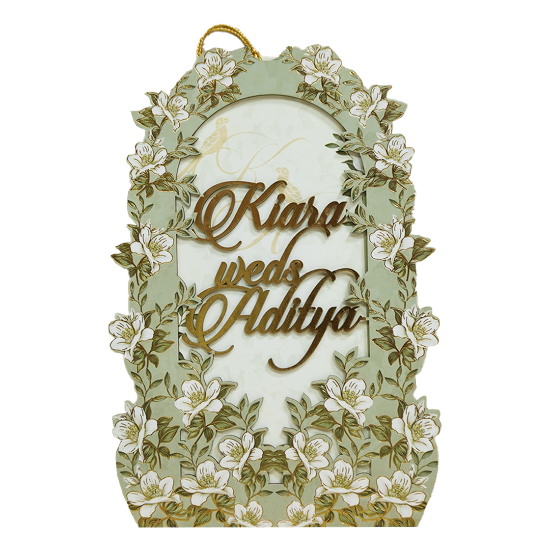 Green Floral Arch Laser-Cut Wedding Card - KFR16130