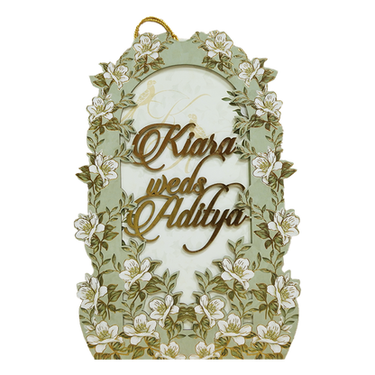 Green Floral Arch Laser-Cut Wedding Card - KFR16130