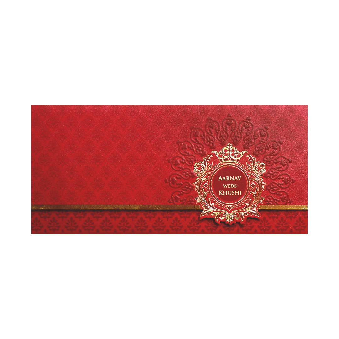 Red Gold Foil Embossed Classic Wedding Invitation Card-KPR06250