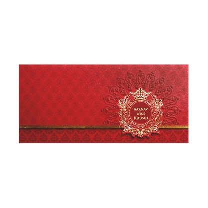 Red Gold Foil Embossed Classic Wedding Invitation Card-KPR06250
