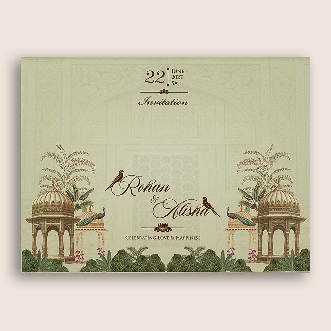 Light Grey Jharokha Door Style Padded Wedding Card - KFR17370