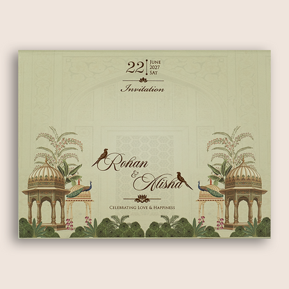 Light Grey Jharokha Door Style Padded Wedding Card - KFR17370
