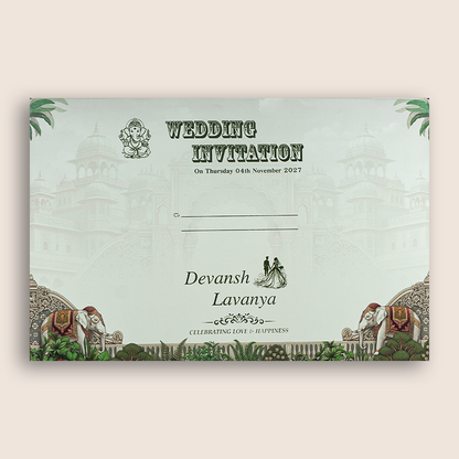 White Elephant Kamadhenu Padded Wedding Invitation - KSH18120