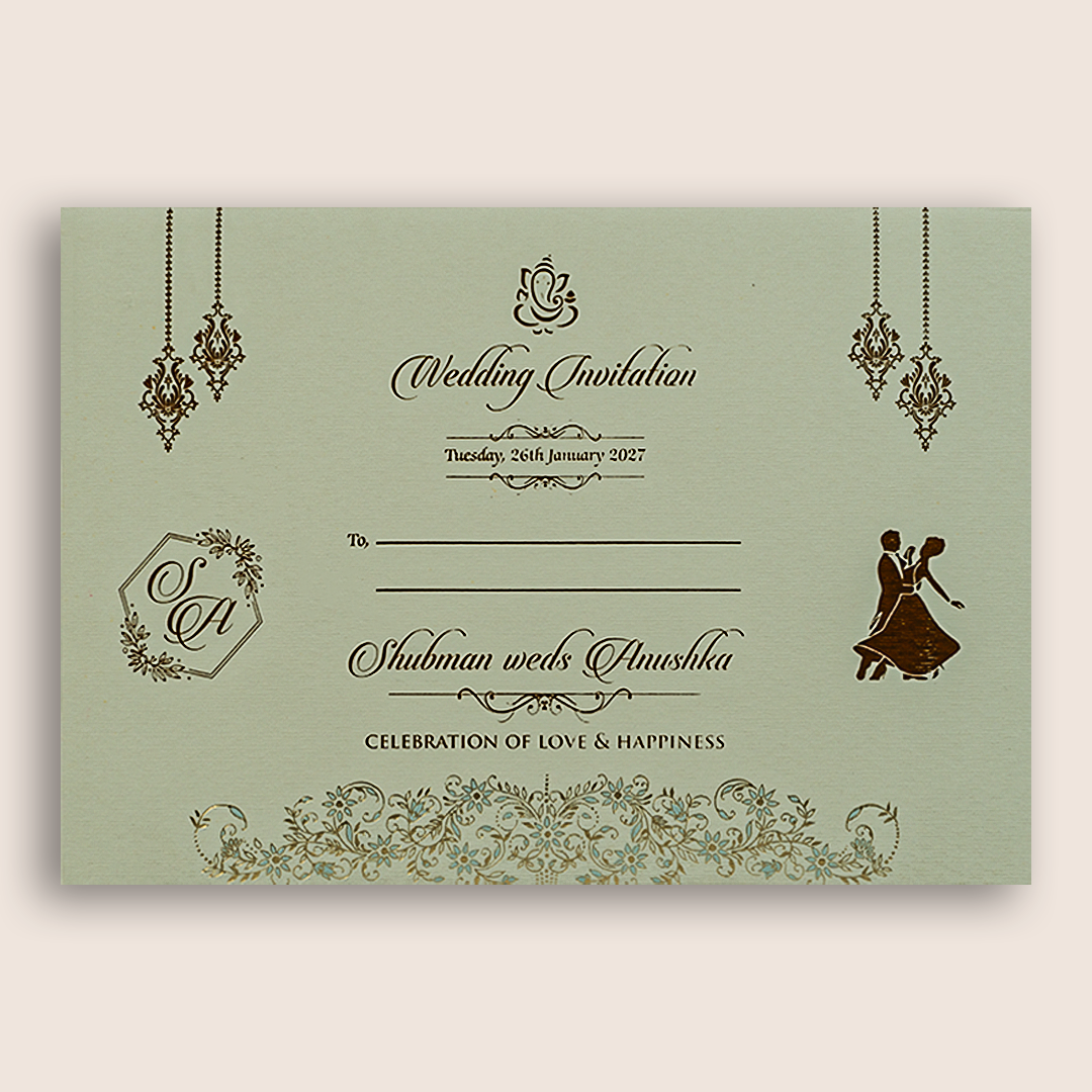Grey Embossed Floral Door Style Padded Marriage Invitation - KRB10401