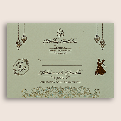 Grey Embossed Floral Door Style Padded Marriage Invitation - KRB10401
