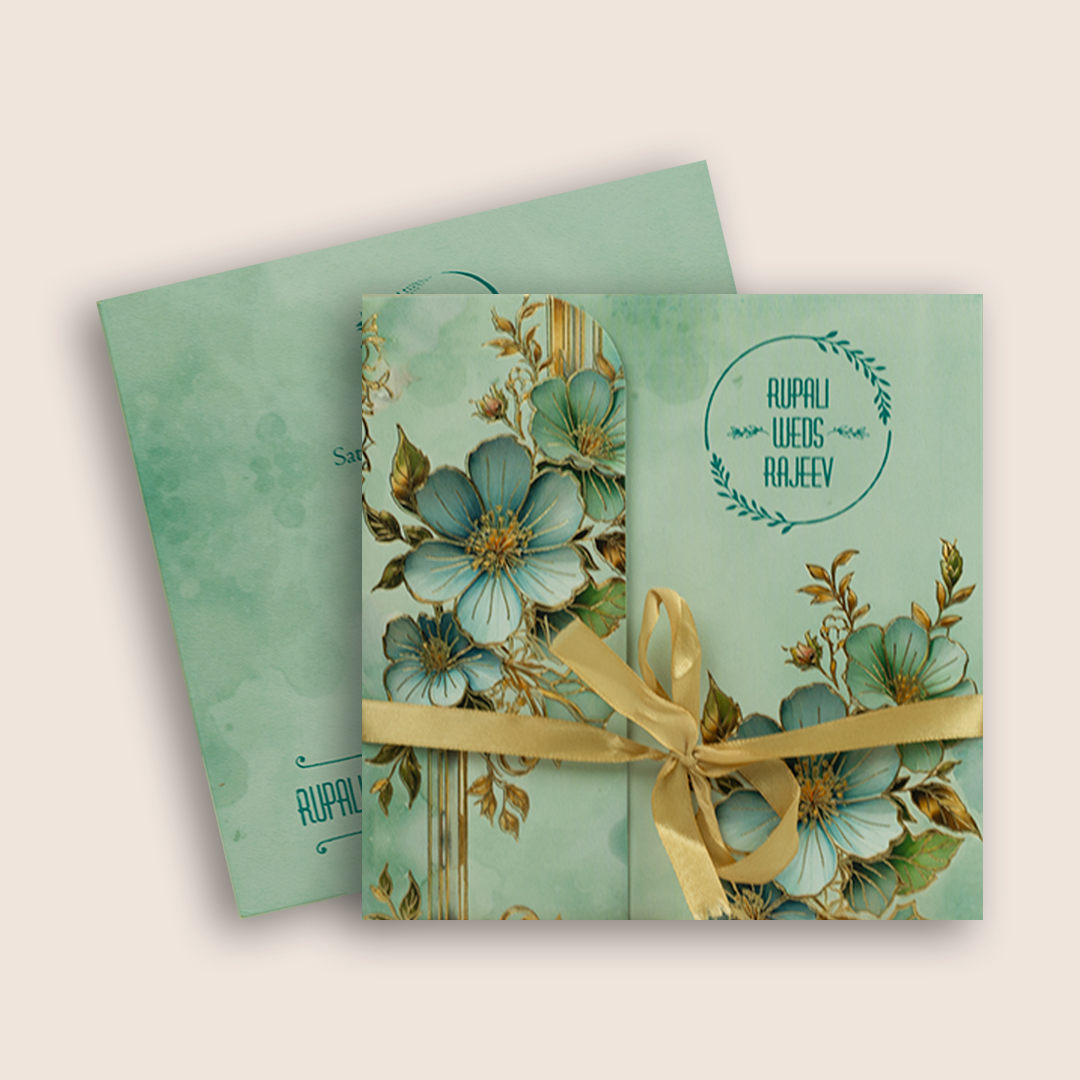Pastel Blue Floral Door Style Marriage Card - KPR07120