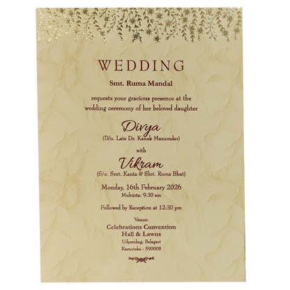 Cream Gold Single Sheet Wedding Card-KNPD1481