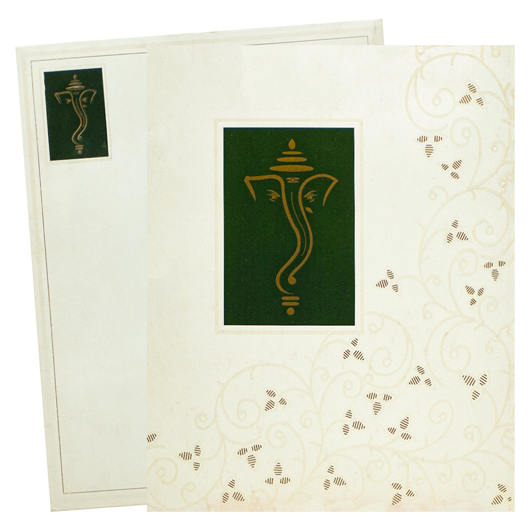 White Ganesha Floral Wedding Card - KNNJ1203