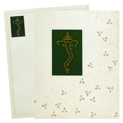 White Ganesha Floral Wedding Card - KNNJ1203