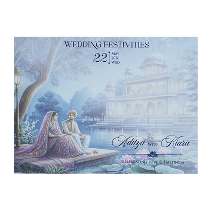 Blue Palace Couple Theme Wedding Card - KFR16290