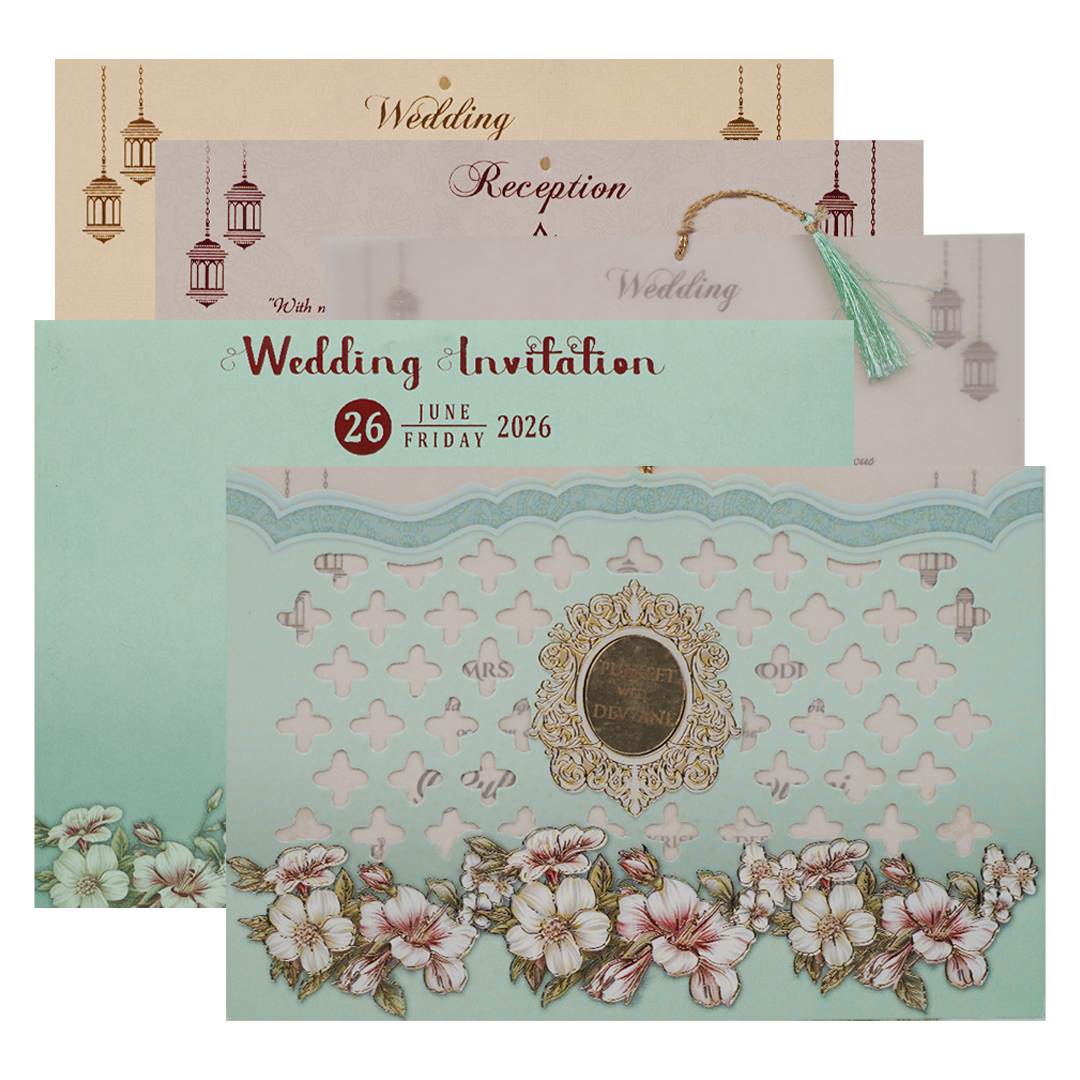 Light Blue Laser Cut Wedding Card-KJTS1813