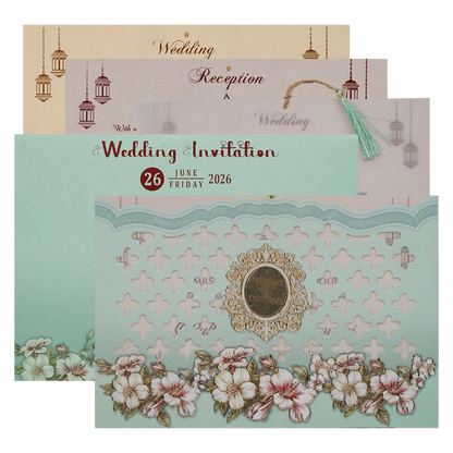 Light Blue Laser Cut Wedding Card-KJTS1813
