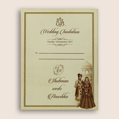 Beige Bride Groom MDF Laser Cut Wedding Card - KRB10010