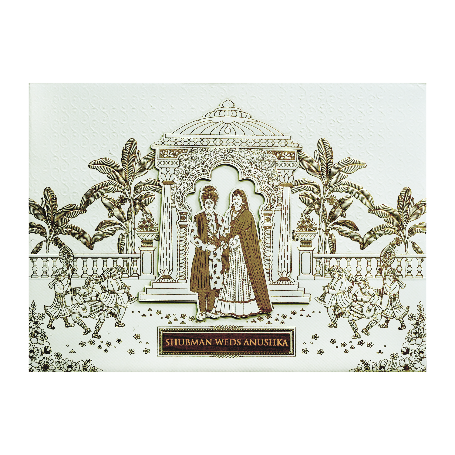 Ivory Padded Wedding Invitation Card with Embossed Floral Design-KRB09771