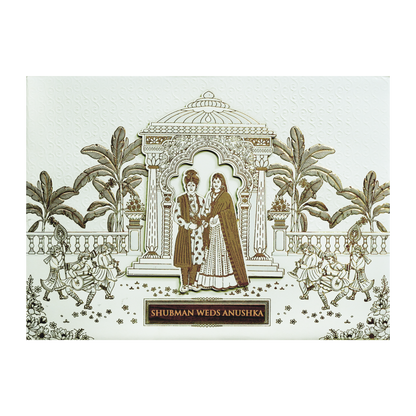 Ivory Padded Wedding Invitation Card with Embossed Floral Design-KRB09771