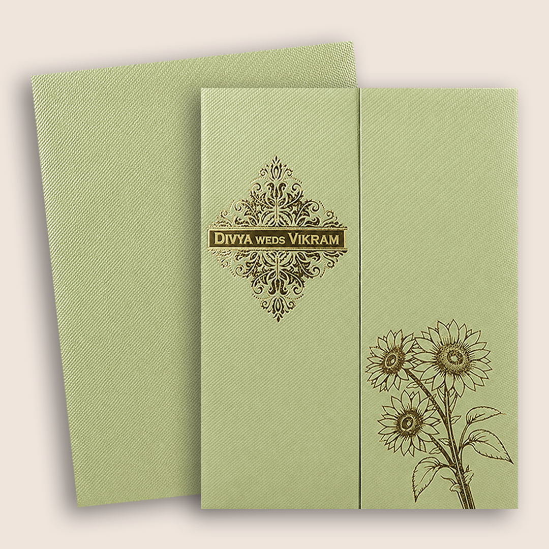 Olive Green Floral Door Style Wedding Card - KNKTGN048