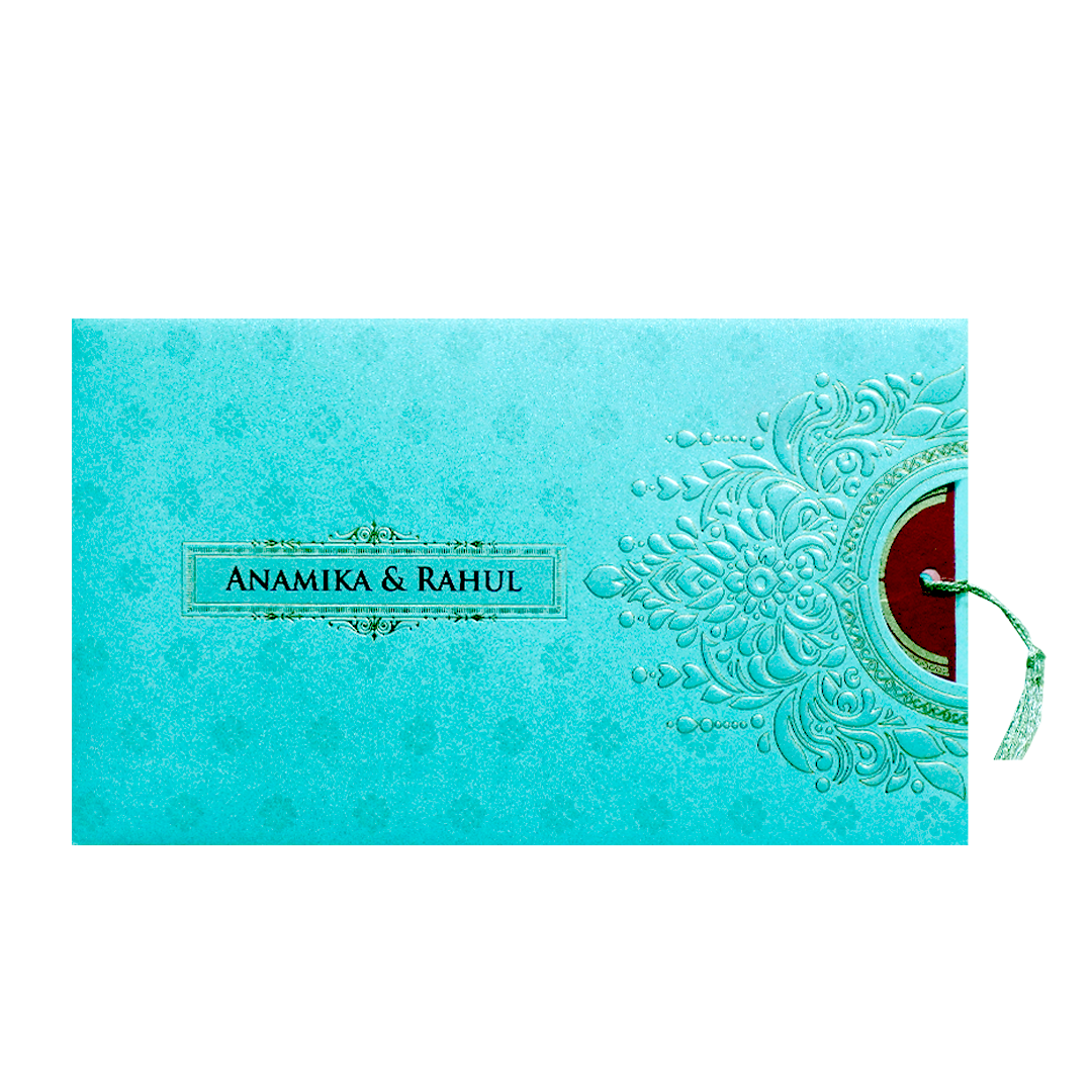 Blue Gold Mandala Cutout Wedding Card-KPR06360