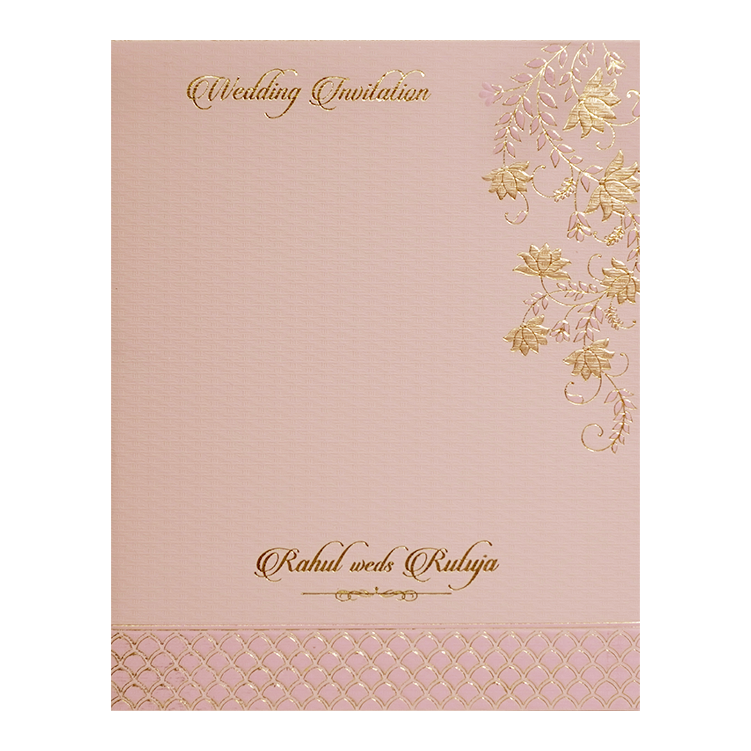 Pink Gold Lasercut Floral Padded Wedding Card -KMMWD1119