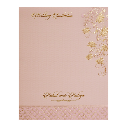Pink Gold Lasercut Floral Padded Wedding Card -KMMWD1119