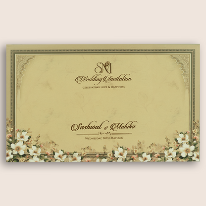 Beige Floral Padded Wedding Card - KRE28820