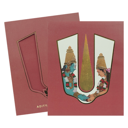Maroon Gold Vaishnav Tilak Padded Wedding Card-KBM05120
