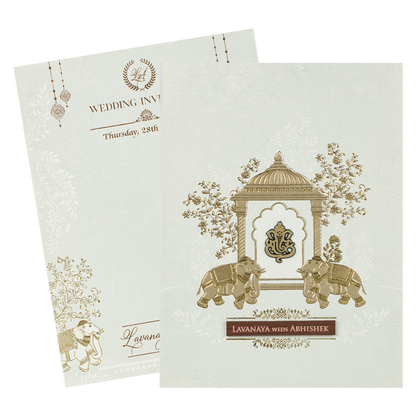 White Ganesha Arch Wedding Card-KRE27780