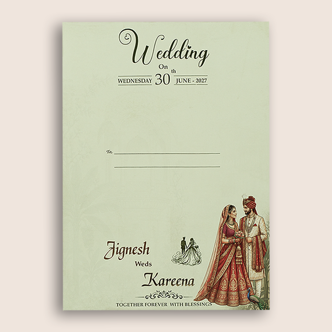 Beige Bride Groom Door Style Padded Wedding Card - KSH18830