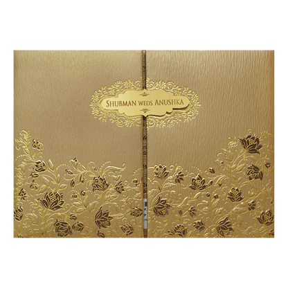 Gold Padded Embossed Floral Wedding Invitation Card-KRB09761