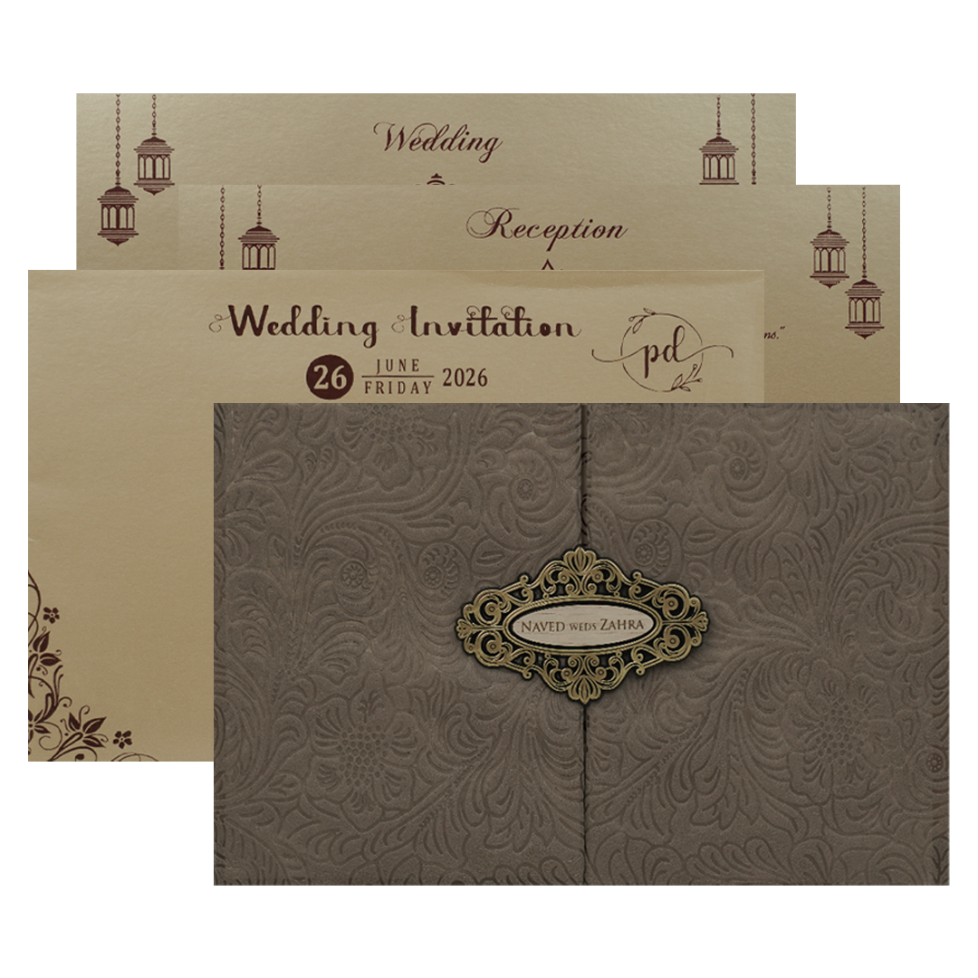 Check out Brown Embossed Padded Wedding Card at best price. ?WhatsApp Support ?Express Delivery.