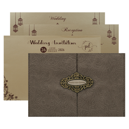 Check out Brown Embossed Padded Wedding Card at best price. ?WhatsApp Support ?Express Delivery.