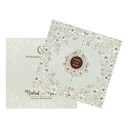 White Floral Circle Medallion Wedding Card-KRE28570