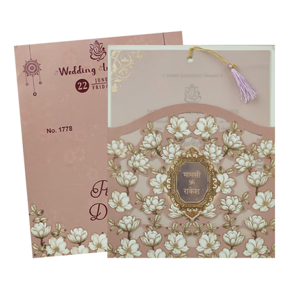 Pink Floral Laser Cut Wedding Card-KJTS1778