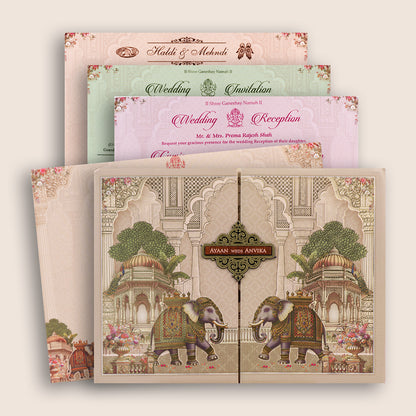Pastel Pink Elegant Padded Door Style Wedding Card - KSH18990